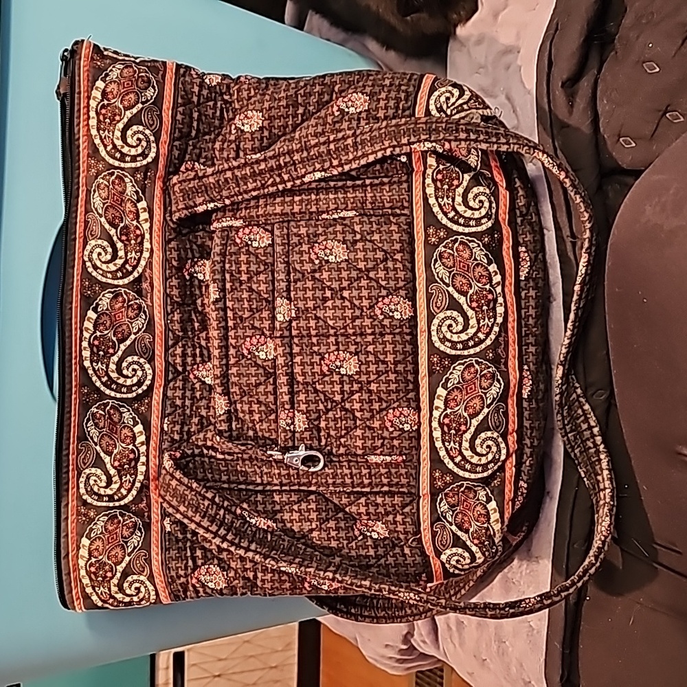 Vera Bradley brown tote, wallet, and cosmetic clutch